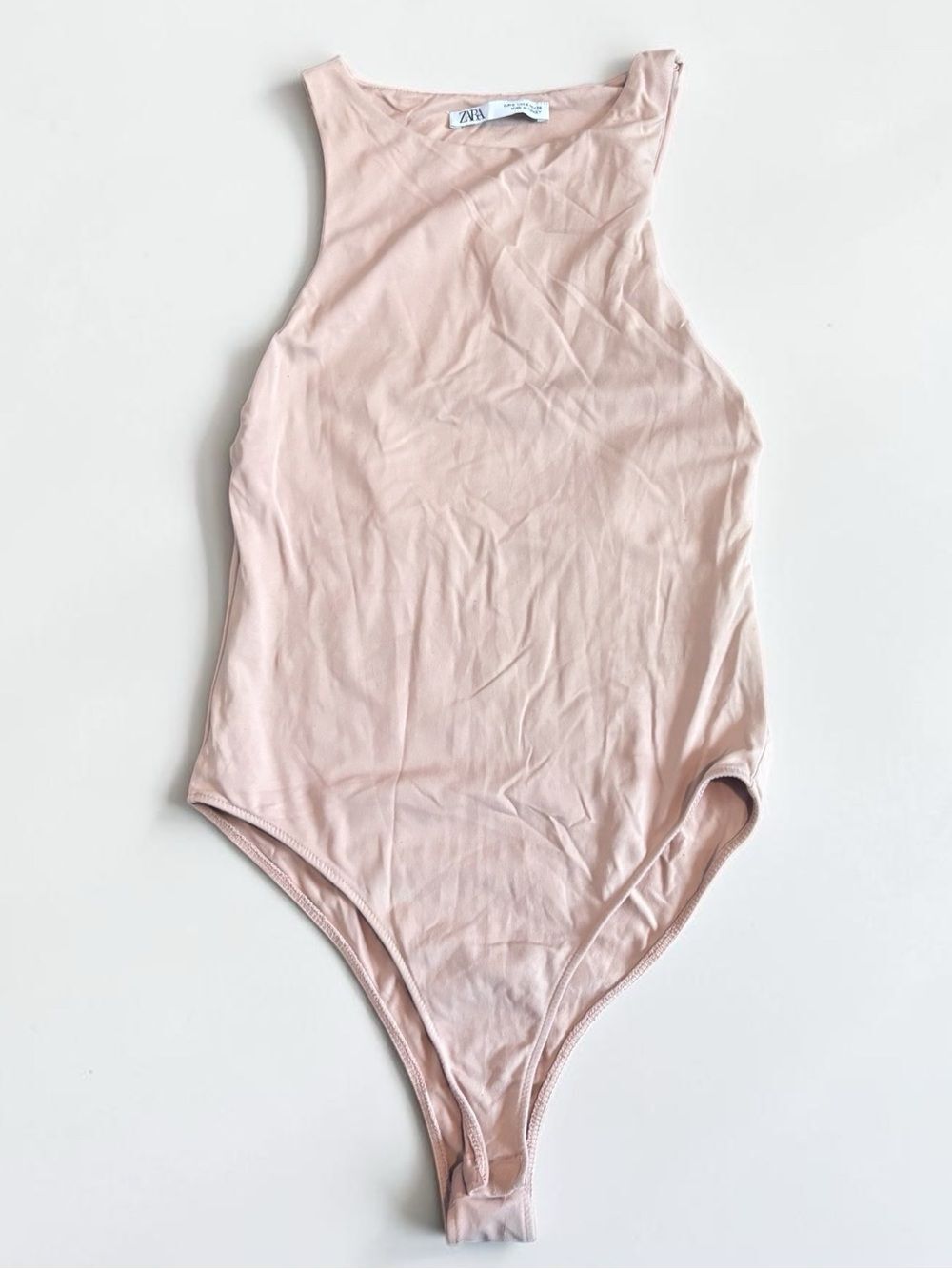 Zara Womens Nude Pink High Neck Sleeveless Bodysuit Size 8